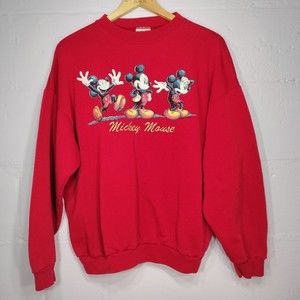 Vintage Disney Mickey Mouse Red Embroidered Printed Crewneck Sweatshirt Tultex
